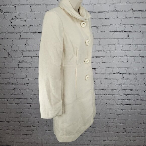 J.CREW Ivory Lady Day Wool Blend Buttoned Pockets Collared Lined Over Coat 2 - Picture 13 of 13